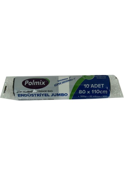 Çöp Torbası Jumbo Boy 80X110CM 500GR 62MIKRON 90LT Siyah Rulo 10 Adet
