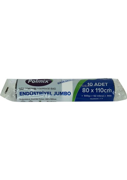 Çöp Torbası Jumbo Boy 80X110CM 500GR 62MIKRON 90LT Siyah Rulo 10 Adet
