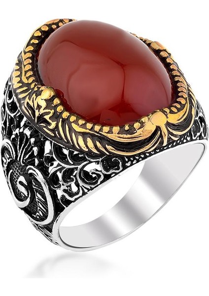 Bordo Taşlı 925 Ayar Gümüş Vav Model Yüzük