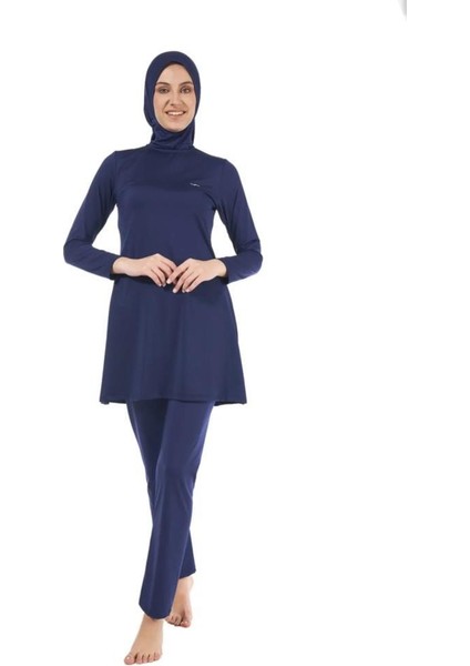 22901 Lacivert Tam Boy Düz Tesettür Mayo modelleri