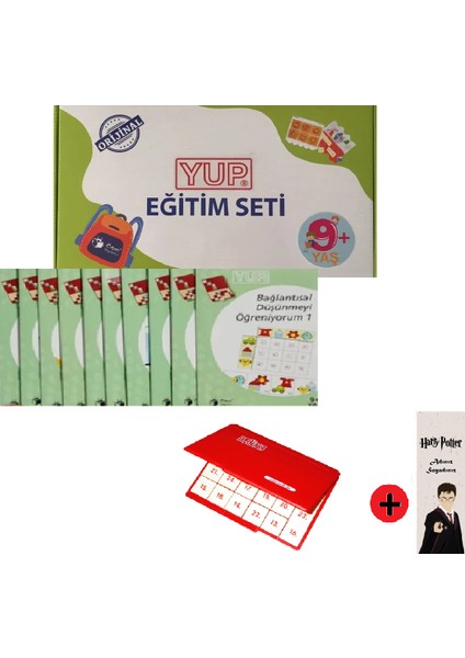 Yup 9+ Yaş Oyunlarla Öğreniyorum Orijinal Görsel Dikkat ve Matematik Güçlendirme Seti + Kişiye Özel Isimli Harry Potter Kitap Ayracı