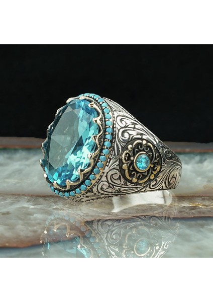 Mavi Topaz Taşlı Gümüş Erkek Yüzük modelleri