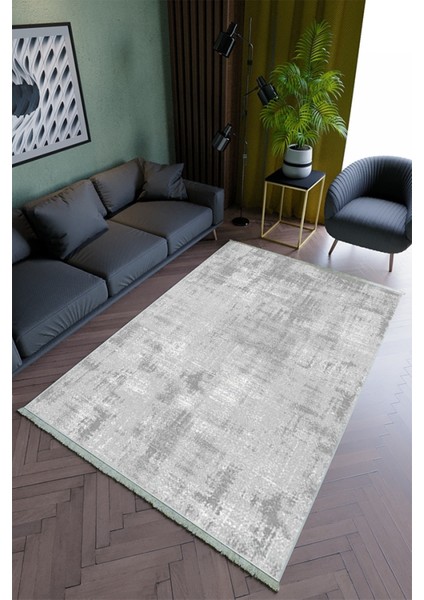 Salon Halısı Modern Gri Yolluk Kaymaz Yuvarlak Oval Kesme Ince Yıkanabilir Halı