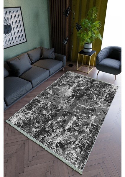 Salon Halısı Modern Gri Yolluk Kaymaz Yuvarlak Oval Kesme Ince Yıkanabilir Halı