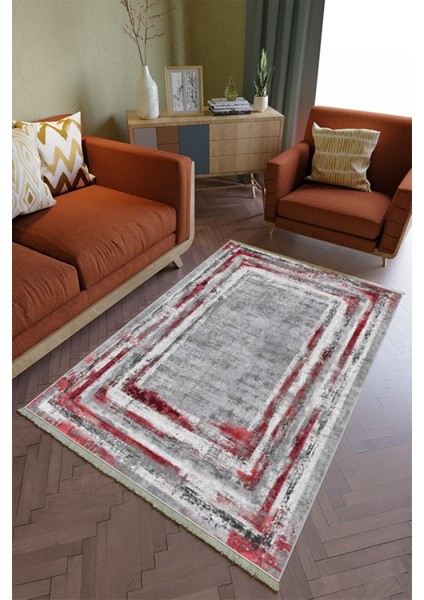 Salon Halısı Otantik Bordo Gri Yolluk Kaymaz Yuvarlak Oval Kesme Ince Yıkanabilir Halı