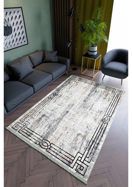 Salon Halısı Modern Gri Yolluk Kaymaz Yuvarlak Oval Kesme Ince Yıkanabilir Halı