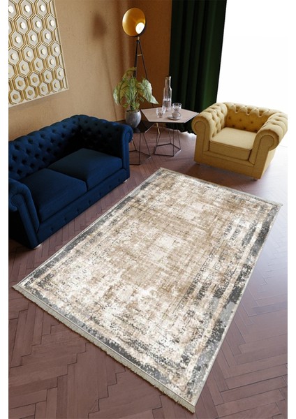 Salon Halısı Spor Bej Kahverengi Yolluk Kaymaz Yuvarlak Oval Kesme Ince Yıkanabilir Halı