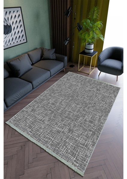 Salon Halısı Modern Gri Yolluk Kaymaz Yuvarlak Oval Kesme Ince Yıkanabilir Halı