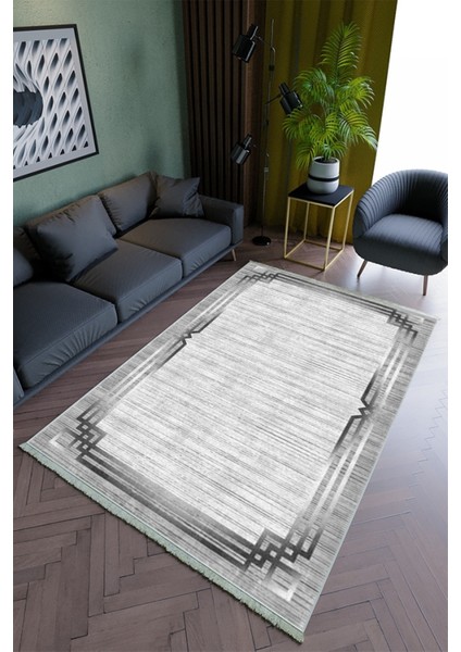 Salon Halısı Modern Metalik Gri Gri Yolluk Kaymaz Yuvarlak Oval Kesme Ince Yıkanabilir Halı