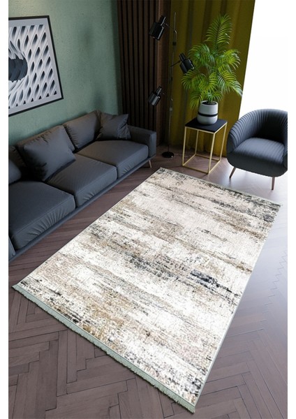 Salon Halısı Modern Bej Yolluk Kaymaz Yuvarlak Oval Kesme Ince Yıkanabilir Halı