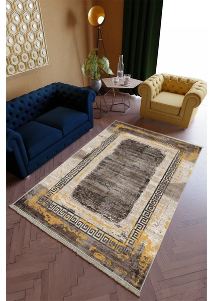 Salon Halısı Spor Sarı Kahverengi Yolluk Kaymaz Yuvarlak Oval Kesme Ince Yıkanabilir Halı