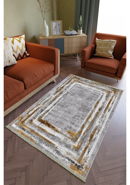 Salon Halısı Otantik Bej - Kahverengi Yolluk Kaymaz Yuvarlak Oval Kesme Ince Yıkanabilir Halı