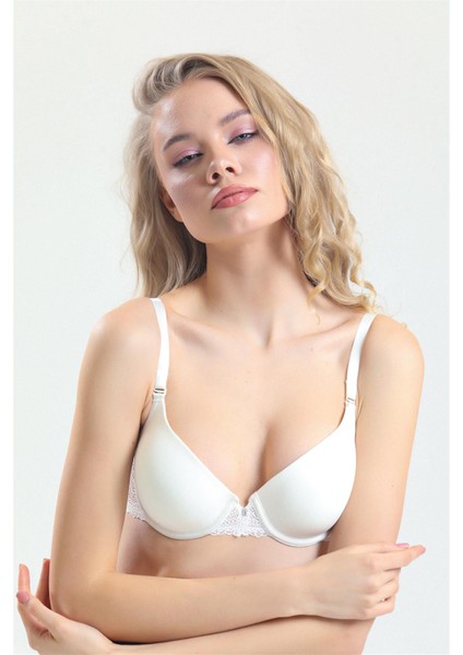4520 Kadın Ekru Süngerli Dantelli Sütyen