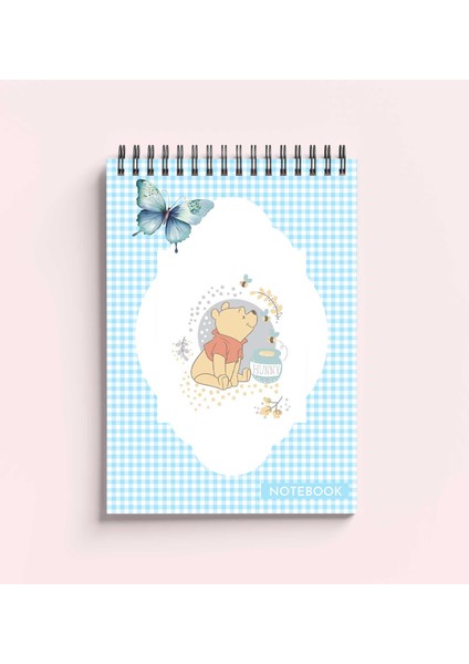 Winnie The Pooh A5 Boyutunda 148 × 210 mm Çizgisiz Defter Karton Kapak Spiralli Defter Notebook