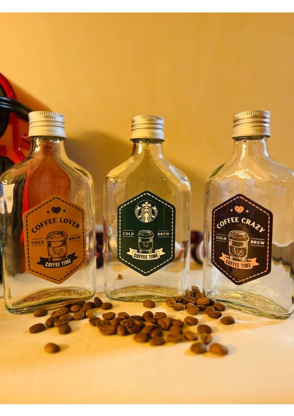 Cold Brew Şişe 3'lü Set Suya Dayanıklı Yassı Cam Şişe Seti Cold Brew Kahve Şişesi Set