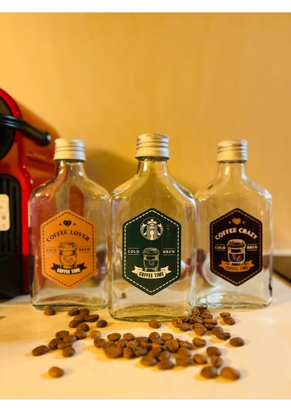 Cold Brew Şişe 3'lü Set Suya Dayanıklı Yassı Cam Şişe Seti Cold Brew Kahve Şişesi Set
