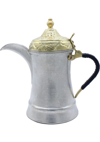El Dövmesi Örme Kulplu Dallah Mırra Cezvesi Gümüş Renk 26 cm