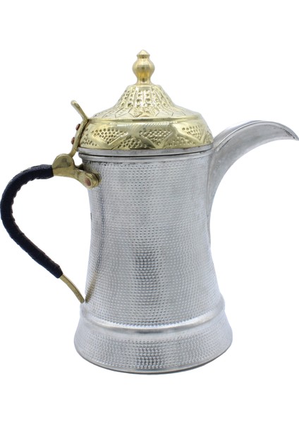 El Dövmesi Örme Kulplu Dallah Mırra Cezvesi Gümüş Renk 26 cm
