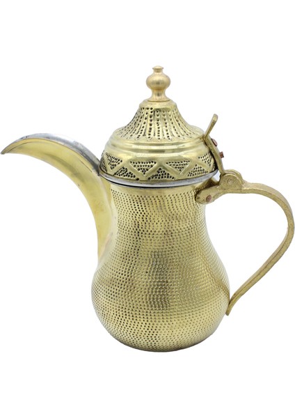 El Dövmesi Pirinç Kulplu Dallah Mırra Cezvesi Altın Renk 22 cm