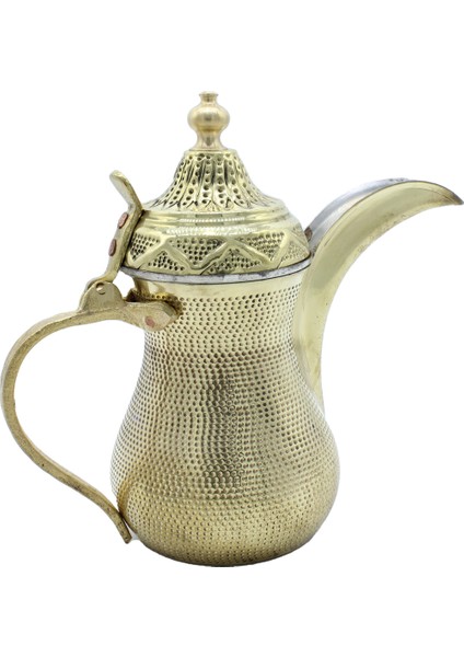El Dövmesi Pirinç Kulplu Dallah Mırra Cezvesi Altın Renk 22 cm
