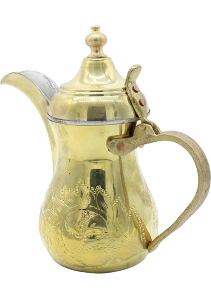 El Işlemeli Yaprak Desenli Dallah Mırra Cezvesi Altın Renk 23 cm