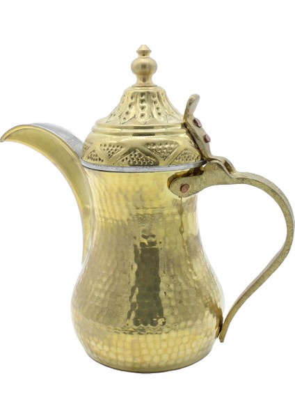 El Dövmesi Pirinç Kulplu Dallah Mırra Cezvesi Altın Renk 23 cm