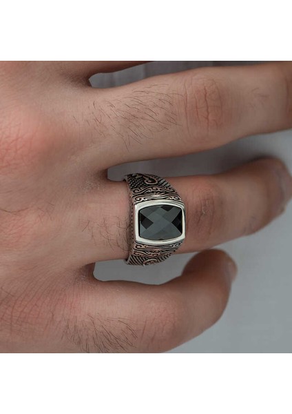 Gümüş Kesme Taşlı Desenli Erkek Yüzük fiyatları