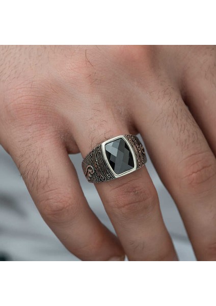Gümüş Kesme Taşlı Desenli Erkek Yüzük fırsatları