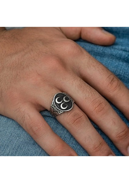 Gümüş Üç Hilal Erkek Yüzük fiyatları