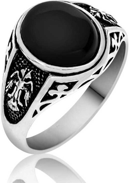 Gümüş Siyah Çift Başlı Kartal Erkek Yüzük