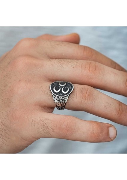 Gümüş Üç Hilal Erkek Yüzük modelleri