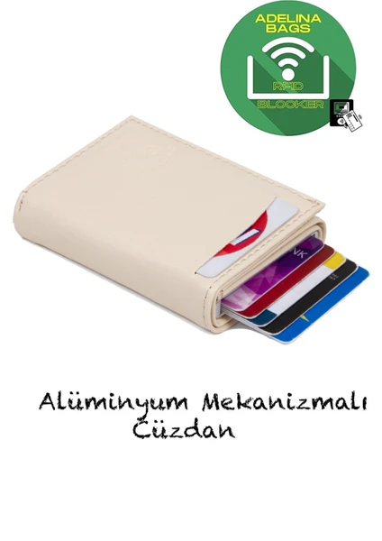 Bags Adelina Bej Nova Deri Mekanizmalı Otomatik Kızaklı Kartlık Cüzdan (7CMX10CM)