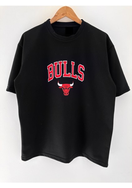 Erkek Bulls Oversize Baskılı Pamuklu Bisiklet Yaka Kısa Kollu T-Shirt