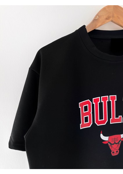 Erkek Bulls Oversize Baskılı Pamuklu Bisiklet Yaka Kısa Kollu T-Shirt