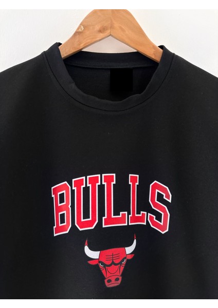 Erkek Bulls Oversize Baskılı Pamuklu Bisiklet Yaka Kısa Kollu T-Shirt