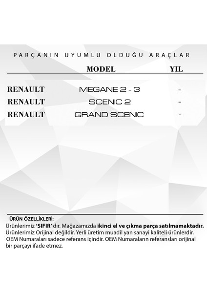 Renault Megane 2, Scenic 2 Için Sunroof Bademi Tıkırtı Giderme 6 Lı Set