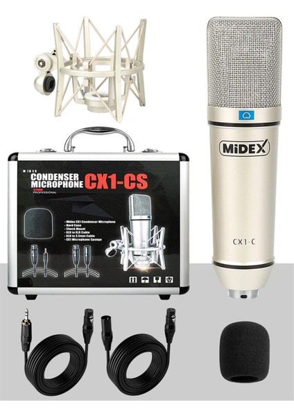 Midex Vokal Paket-2 CX1 Stüdyo Mikrofon 6 Kanal Stüdyo Kayıt Mikseri Kulaklık Ekipman Seti