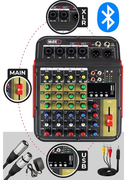 Midex Vokal Paket-2 CX1 Stüdyo Mikrofon 6 Kanal Stüdyo Kayıt Mikseri Kulaklık Ekipman Seti