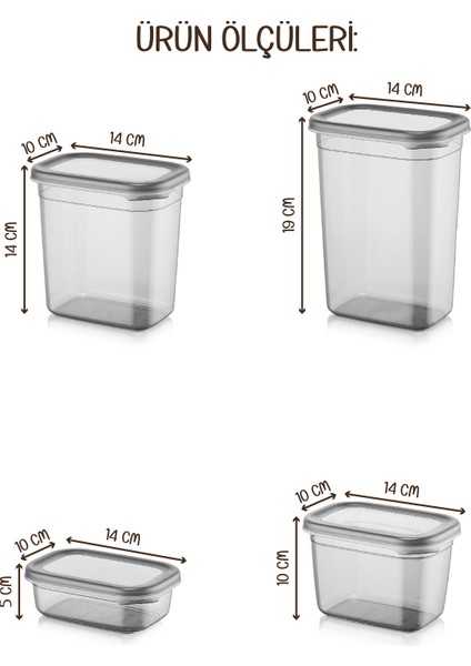 Beyaz Serigrafi Etiketli 16LI Peggy Dikdörtgen Saklama Kabı Seti 4X(1500-1150-800-400 Ml) Antrasit indirimleri