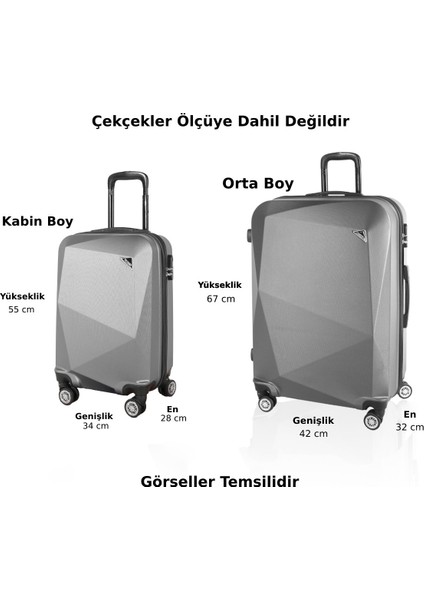 Elmas Mor Renk Orta Boy + Elmas Siyah Renk Kabin 2'li Valiz Seti indirimleri