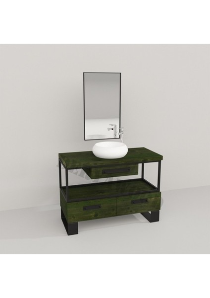 Aves Ahşap Çekmeceli Banyo Dolabı 40*140*76 Yeşil Eskitme