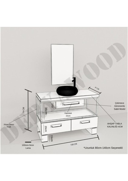 Aves Ahşap Çekmeceli Banyo Dolabı 40*140*76 Yeşil Eskitme
