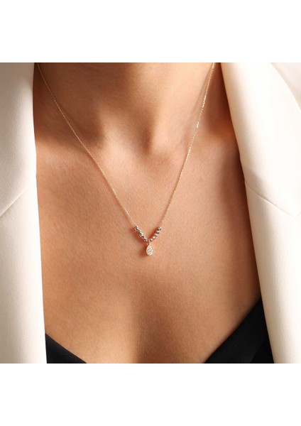 Damla Taşlı Altın Kolye Dorikalı