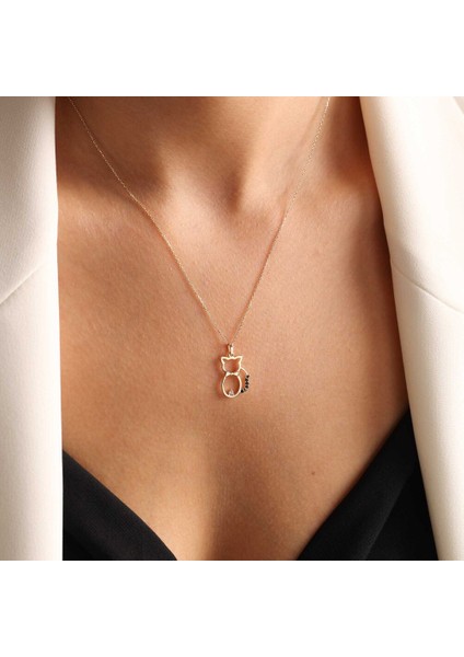 Altın Kedi Kolye Onix Stone