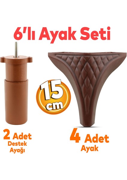 Petek 6'lı Set Mobilya Tv Ünitesi Çekyat Koltuk Kanepe Destek Yükseltici Ayağı 15 Cm Kahverengi Baza Ayakları