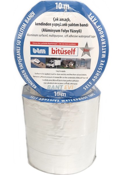 Ziftli Bitüself Su Yalıtımı Bandı 10cmx10mt Alüminyum Kaplı Alubütil Bitüm Araç ve Çatı izolasyon Bant