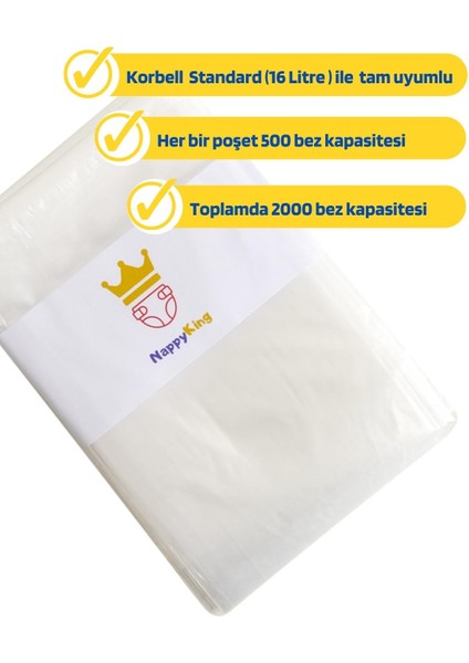 Yerliçöppoşeti Korbell 16L Uyumlu Toplamda 2000 Bez Alabilen 4 Paket Çöp Torbası