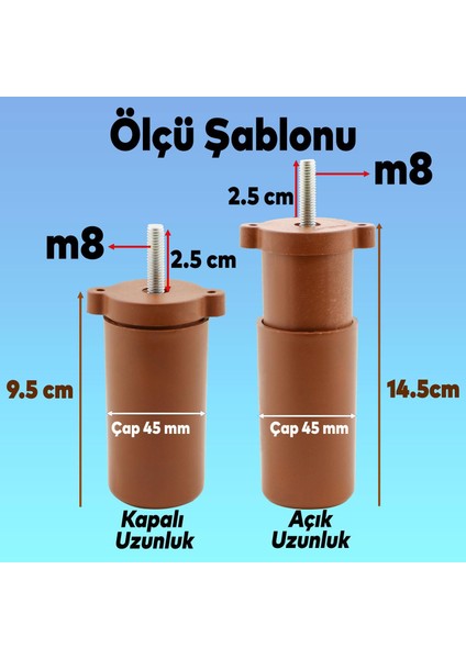 Sedir 12'li Set Mobilya Koltuk Kanepe Baza Tv Ünitesi Çekyat Destek Ayağı 12 Cm Kahverengi Ayakları