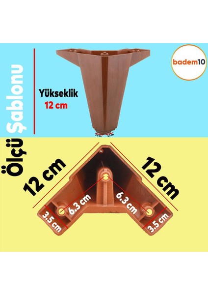 Sedir 12'li Set Mobilya Koltuk Kanepe Baza Tv Ünitesi Çekyat Destek Ayağı 12 Cm Kahverengi Ayakları
