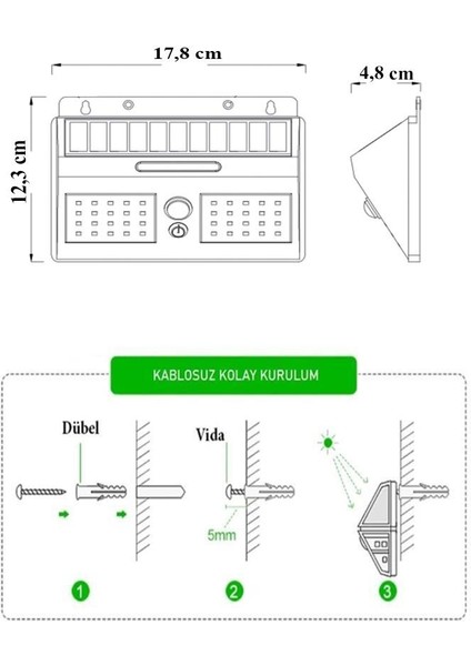 BWS010 10W Solar Güneş Enerjili Duvar Aplik Beyaz Işık - Dış Mekan Sensörlü Aydınlatması fiyatları